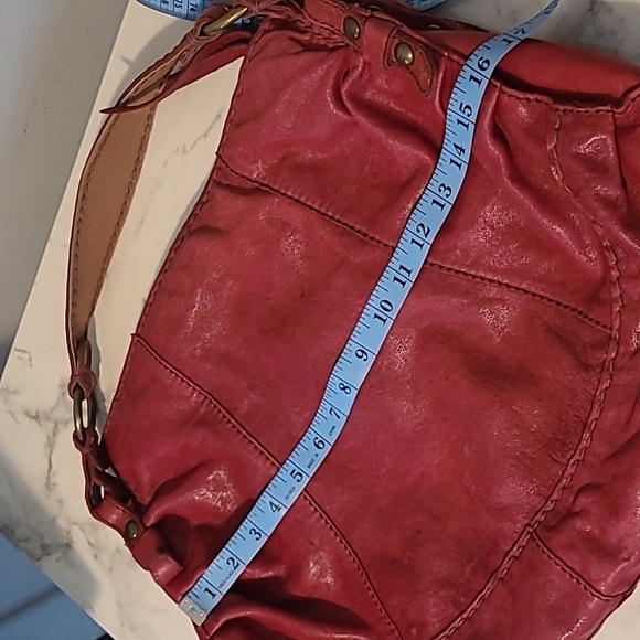 Lucky Brand XL Red Italian Leather Hobo Bohemian Shoulder Bag Purse Hippie - Picture 13 of 16